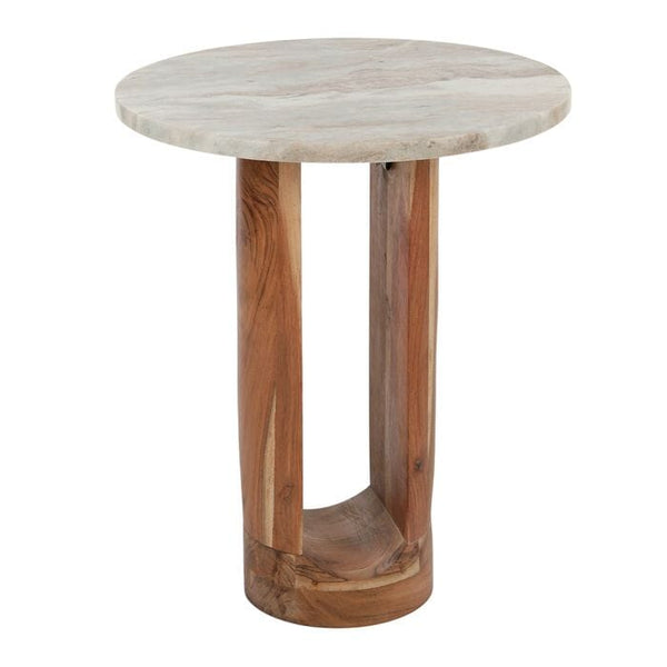 Elin Marble + Wood Side Table in Nude
