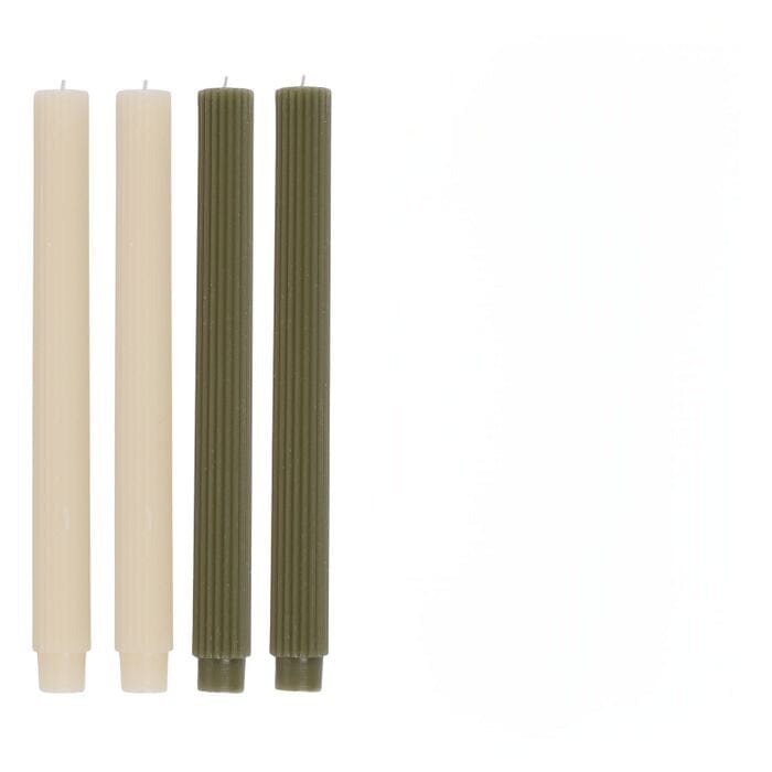 Ribbed Candle Set in Ivory/Moss Green