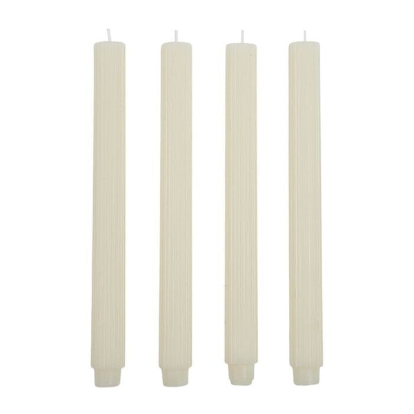 Set of 4, Ribbed Dinner Candles in Ivory