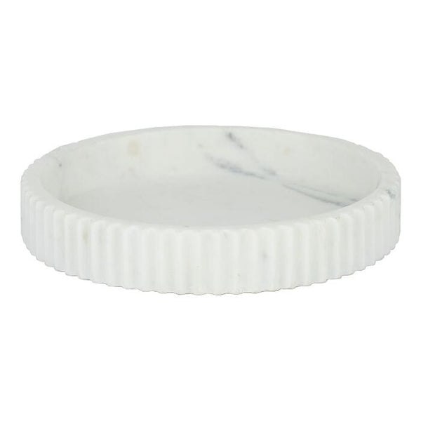 Jade Ribbed Marble Round Tray in White (Save 10%)