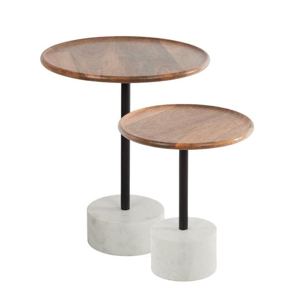 Gia Wood/Marble Side Table in White/Natural