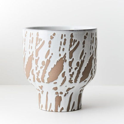 Nina Ceramic Footed Pot in White/Tan - Large