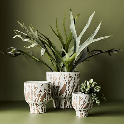 Nina Ceramic Footed Pot in White/Tan - Small