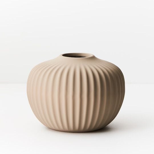Bodrum Ceramic Ribbed Vase in Sand 15cm