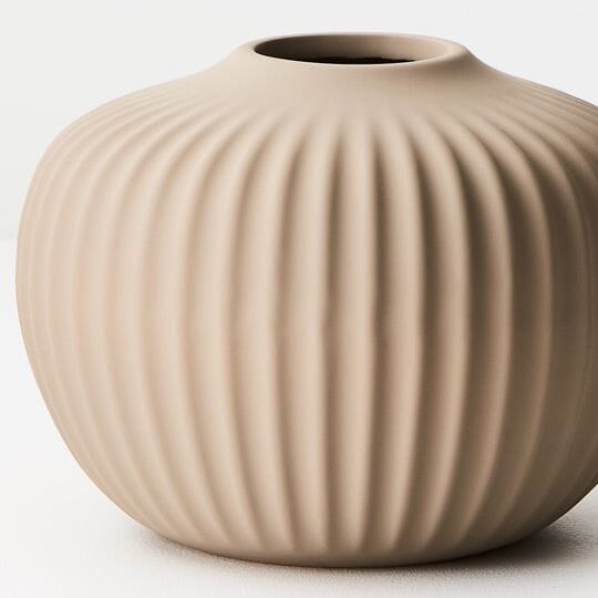 Bodrum Ceramic Ribbed Vase in Sand 15cm
