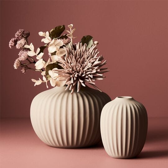 Bodrum Ceramic Ribbed Vase in Sand 15cm (Save 20%)