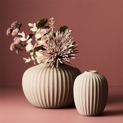 Bodrum Ceramic Ribbed Vase in Sand 15cm (Save 20%)