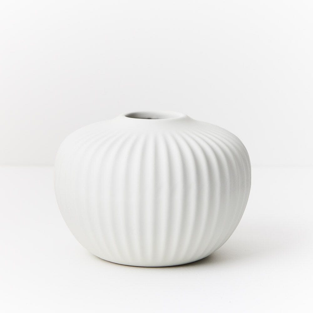 Bodrum Ceramic Ribbed Vase in White 15cm (Save 20%)