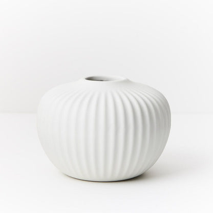 Bodrum Ceramic Ribbed Vase in White 15cm (Save 20%)