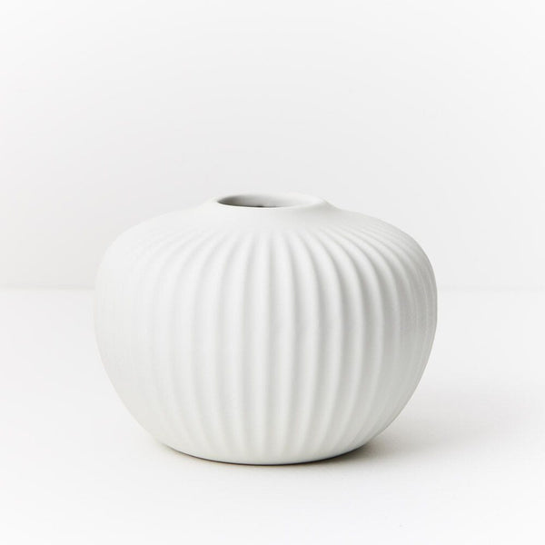 Bodrum Ceramic Ribbed Vase in White 15cm