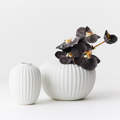 Bodrum Ceramic Ribbed Vase in White 15cm (Save 20%)