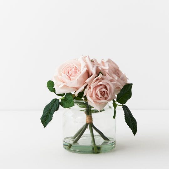 Rose Clara Faux Mix in Glass Vase Soft Pink (Save 20%)