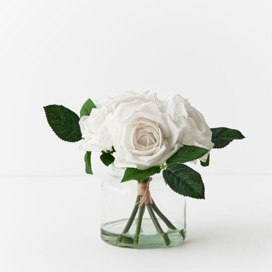 Rose Clara Faux Mix in Glass Vase White (Save 20%)