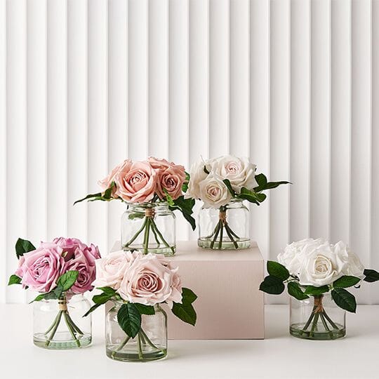 Rose Clara Faux Mix in Glass Vase Lavender (Save 20%)