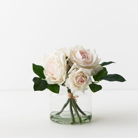 Rose Clara Faux Mix in Glass Vase Ivory (Save 20%)