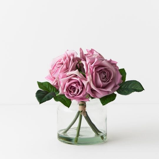 Rose Clara Faux Mix in Glass Vase Lavender (Save 20%)