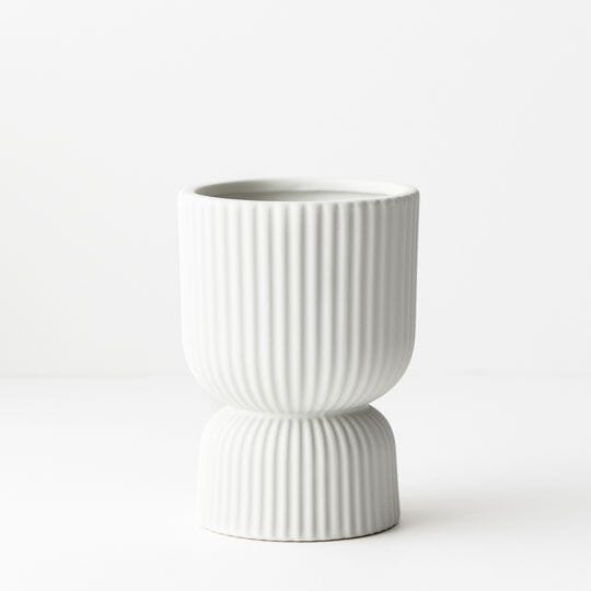 Gia Ribbed Pedestal Pot in White 16cm (Save 17%)