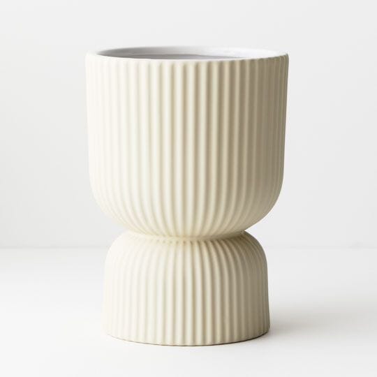 Gia Ribbed Pedestal Pot in Ivory 20cm
