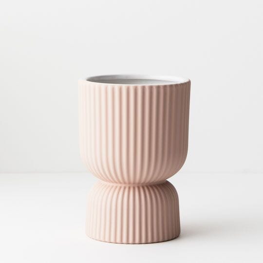 Gia Ribbed Pedestal Pot in Soft Pink 16cm (Save 17%)