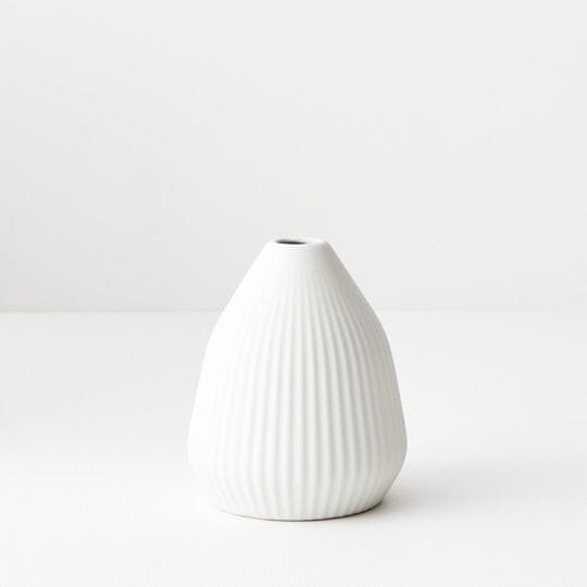 Bodrum Ceramic Ribbed Vase in White 11.5cm
