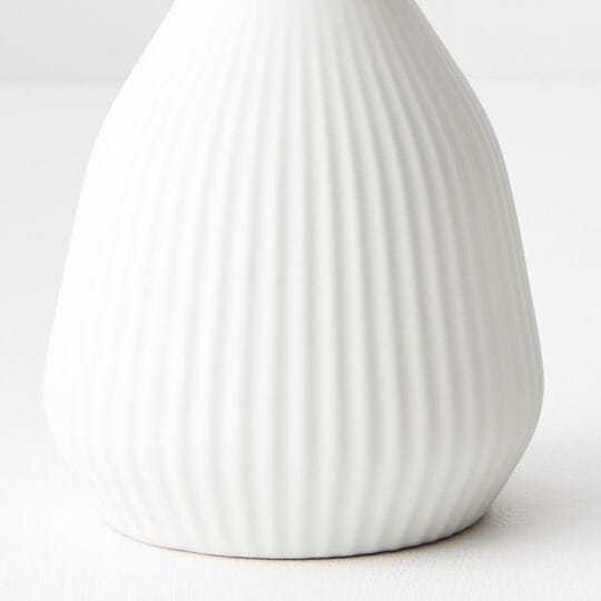 Bodrum Ceramic Ribbed Vase in White 11.5cm