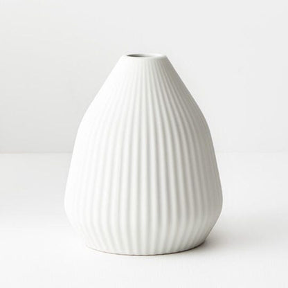 Bodrum Ceramic Ribbed Vase Matte White 20cm