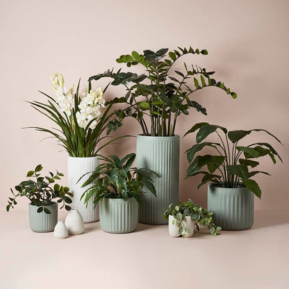 Bodrum Ceramic Ribbed Vase Matte White 20cm