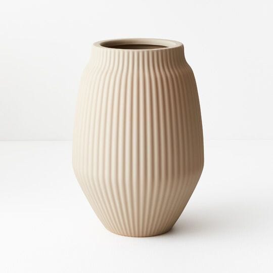 Bodrum Ceramic Ribbed Vase in Sand 28cm
