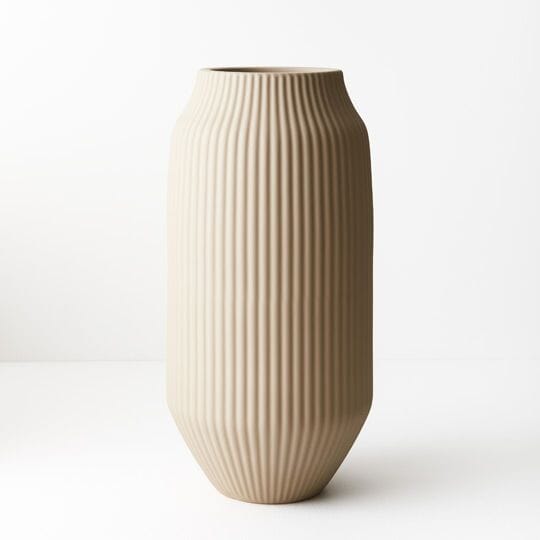 Bodrum Ceramic Ribbed Vase in Sand 43cm