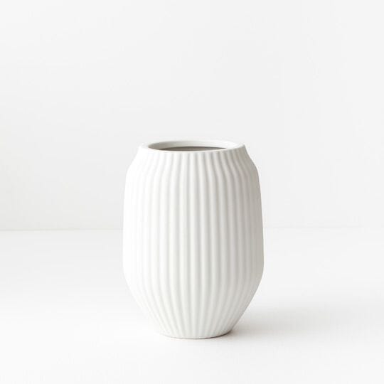 Bodrum Ceramic Ribbed Vase in White 20cm