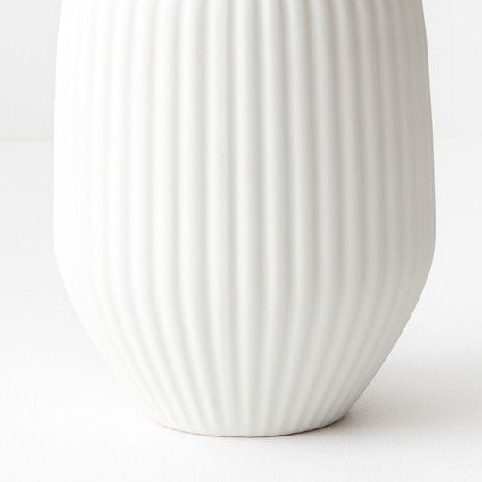 Bodrum Ceramic Ribbed Vase in White 20cm