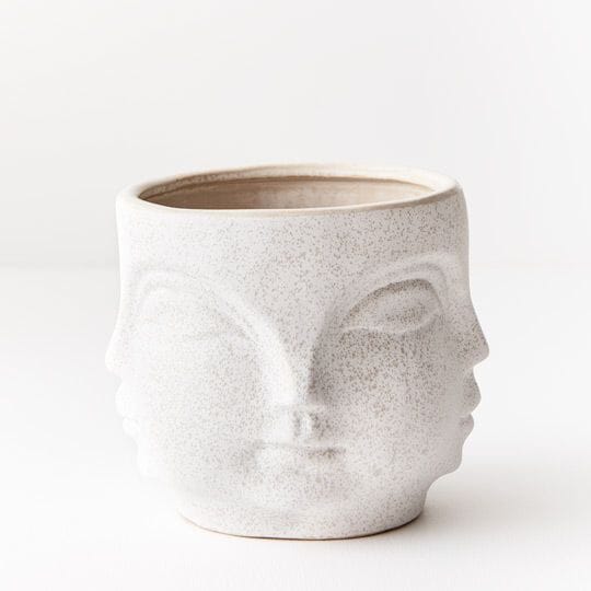 Faces Ceramic Pot in White