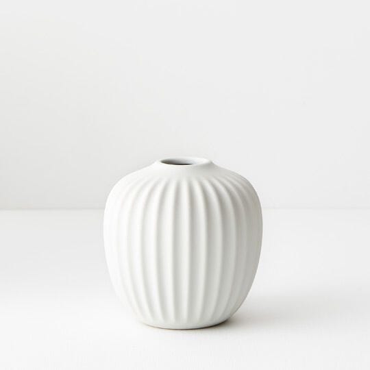 Bodrum Ceramic Ribbed Vase in White 13.5cm