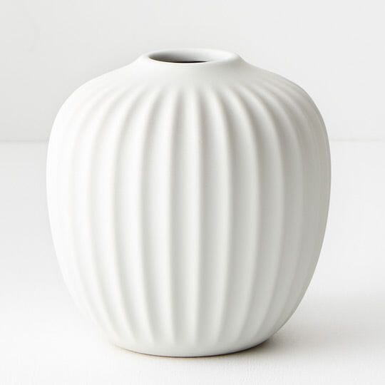 Bodrum Ceramic Ribbed Vase in White 13.5cm