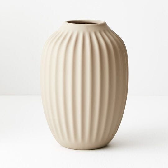 Bodrum Ceramic Ribbed Vase in Sand 23cm