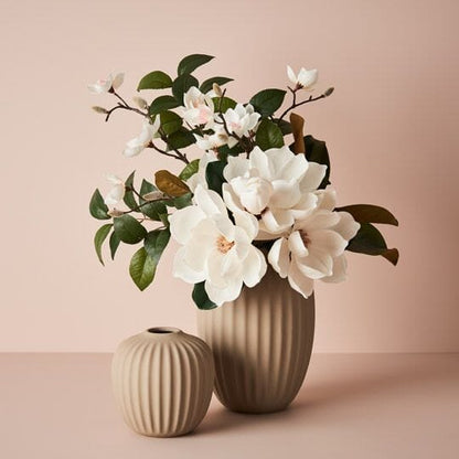 Bodrum Ceramic Ribbed Vase in Sand 23cm