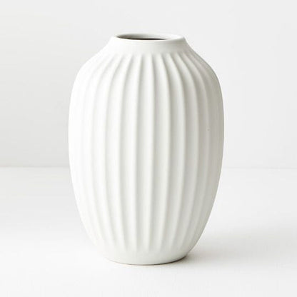 Bodrum Ceramic Ribbed Vase in Matte White 23cm