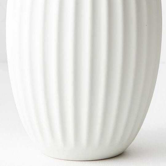 Bodrum Ceramic Ribbed Vase in Matte White 23cm
