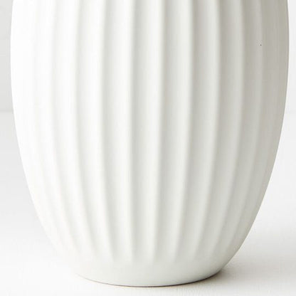 Bodrum Ceramic Ribbed Vase in Matte White 23cm