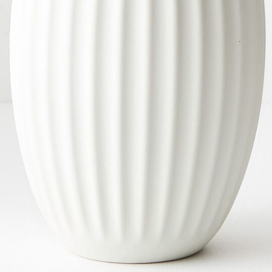 Bodrum Ceramic Ribbed Vase Matte White 23cm