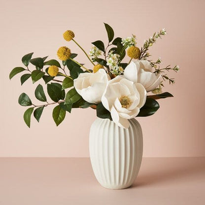 Bodrum Ceramic Ribbed Vase in Matte White 23cm