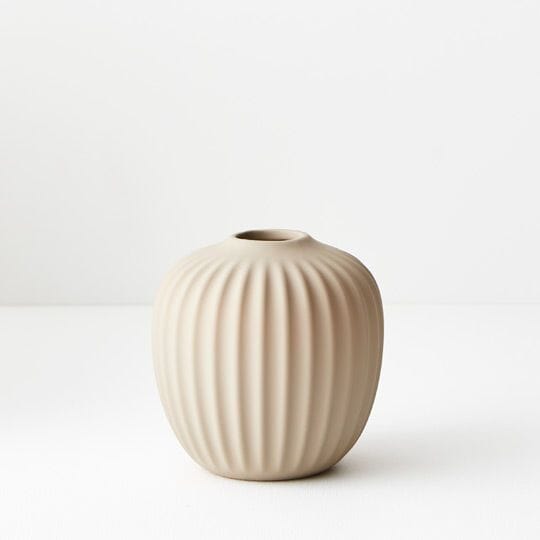 Bodrum Ceramic Ribbed Vase in Sand 13.5cm