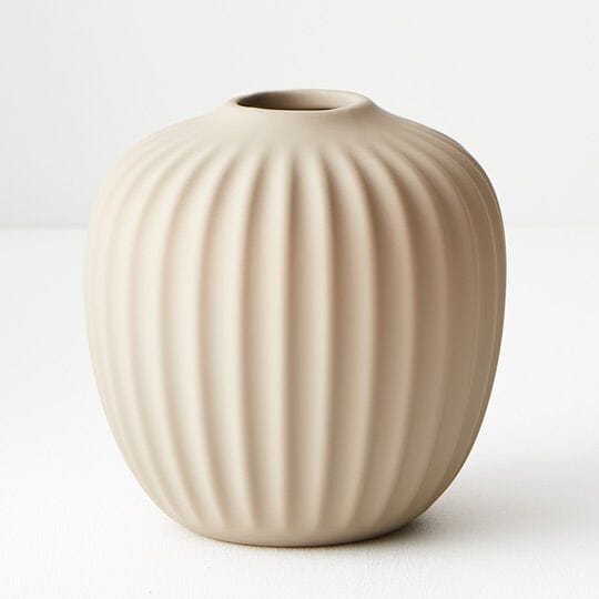 Bodrum Ceramic Ribbed Vase in Sand 13.5cm