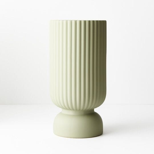 Gia Ribbed Pedestal Vase in Pistachio 30cm