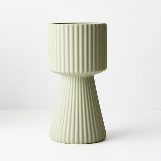 Gia Ribbed Pedestal Vase in Pistachio 29cm