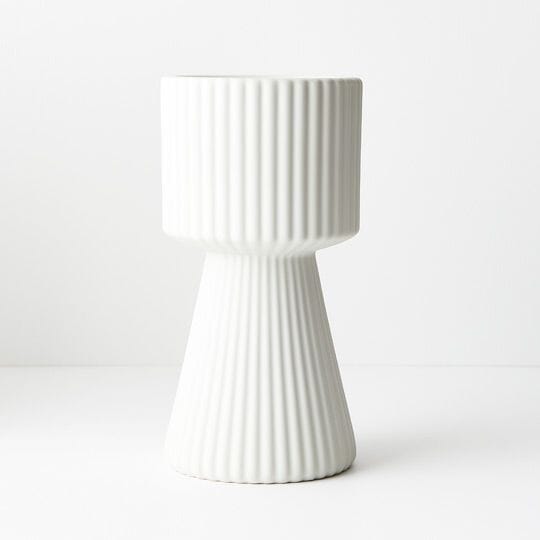 Gia Ribbed Pedestal Vase in White 29cm