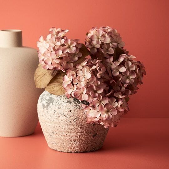 Hydrangea Artificial Bush in Cream/Pink 41cm