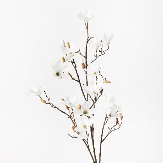 Magnolia Bud Artificial Spray in White - 100cm