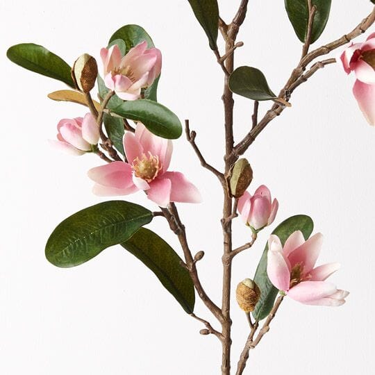 Magnolia Faux Pearl Spray in Pink/White/Green - 83cm
