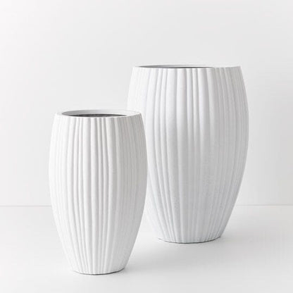 Orion Tall Ribbed Pot in White 70cm